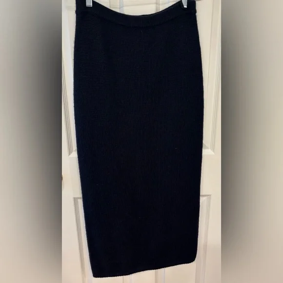 Ralph Lauren Navy Blue Camel Hair Wool Knit Midi Sweater Skirt size Medium - Picture 3 of 4